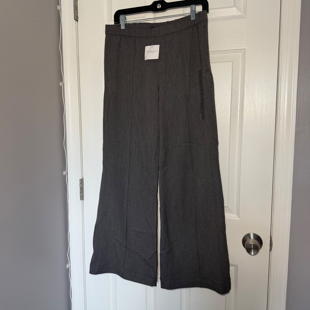 NEW American Eagle Gray Wide Leg Pintuck Trousers Elastic Waist Pants Small